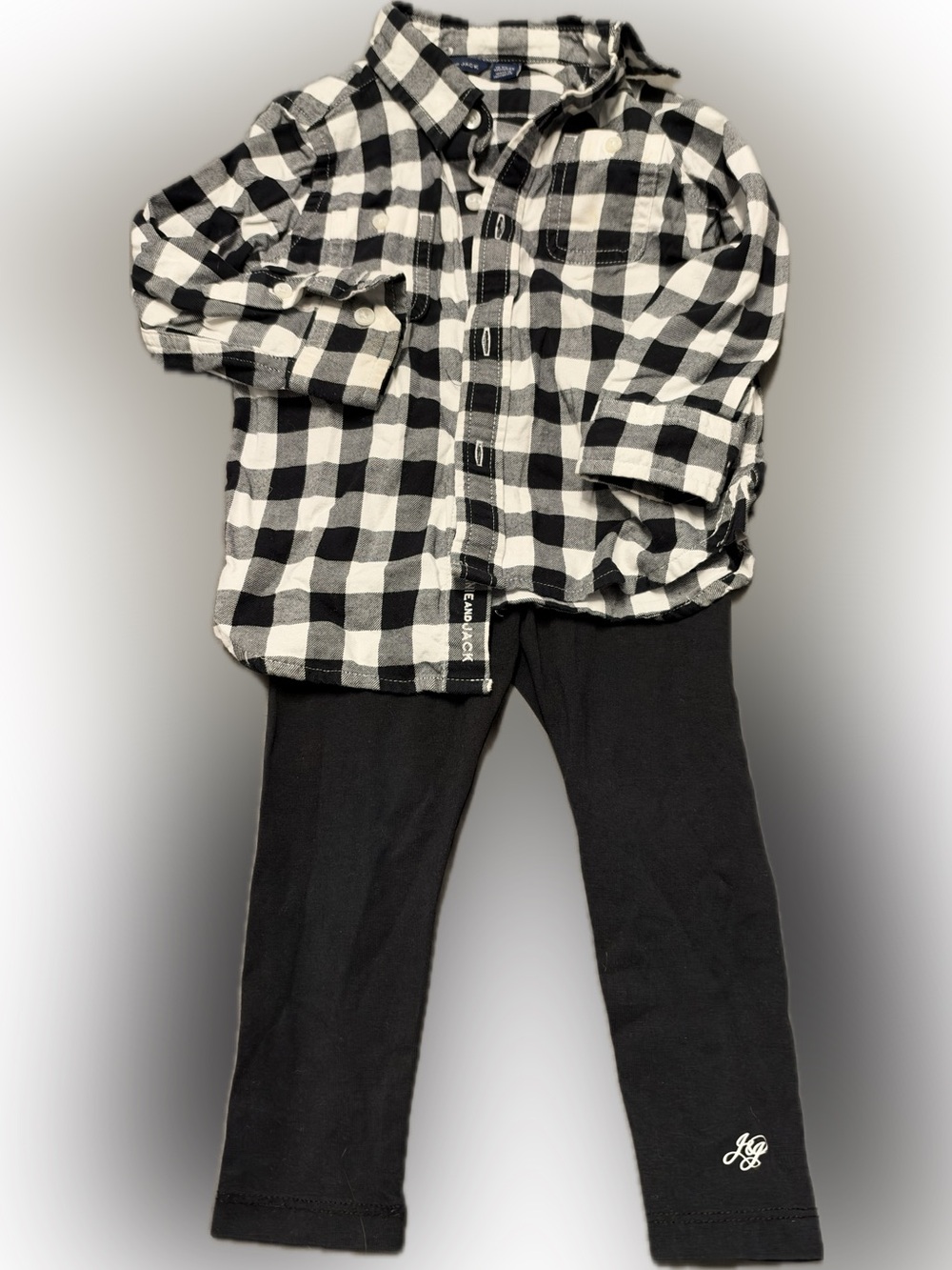 Black & White Buffalo Plaid Flannel and Leggings Set